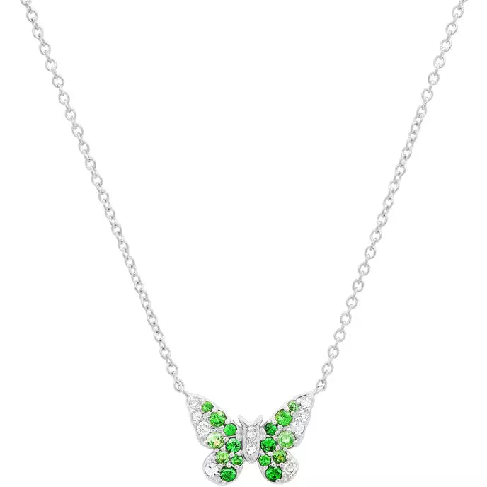 Mini Green and Diamond Ombré Butterfly Necklace