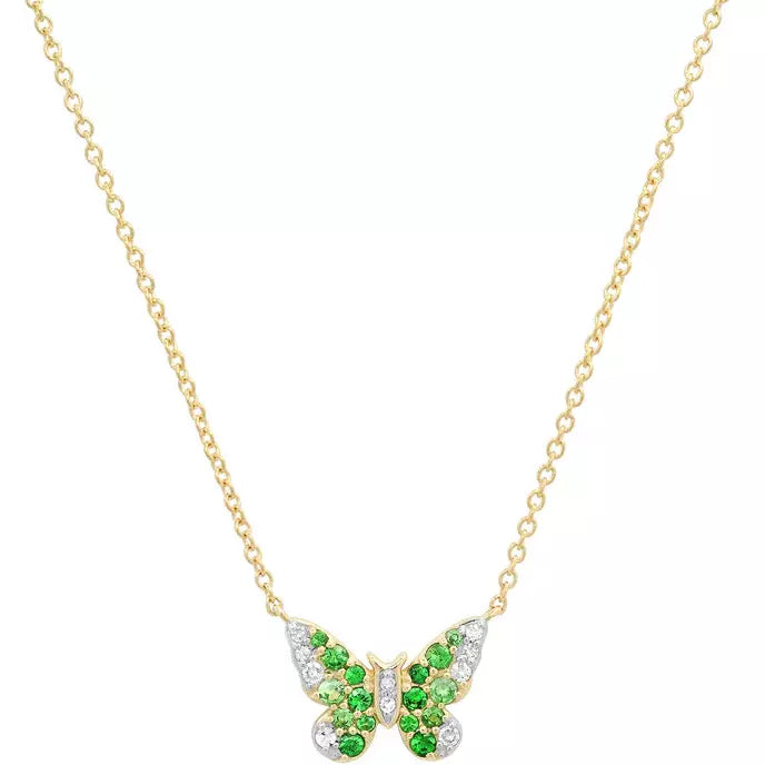 Mini Green and Diamond Ombré Butterfly Necklace