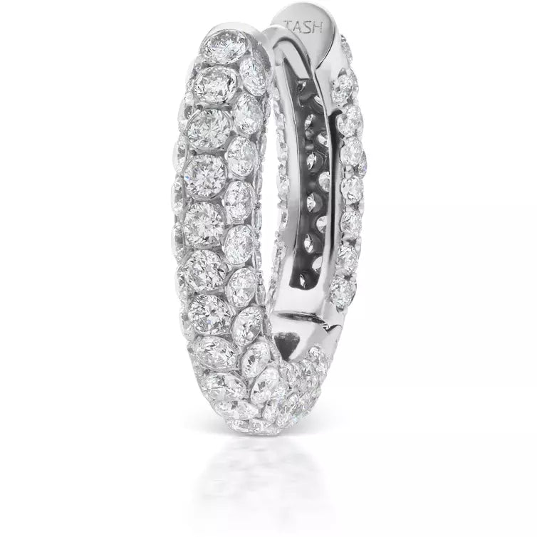 Invisible Set Diamond Three Row Pavé Hoop Earring