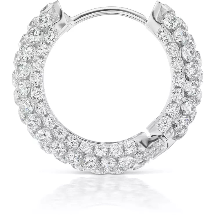 Invisible Set Diamond Three Row Pavé Hoop Earring