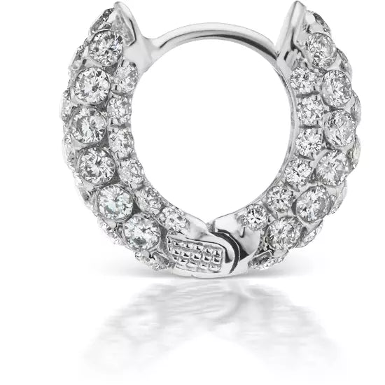 Invisible Set Diamond Three Row Pavé Hoop Earring