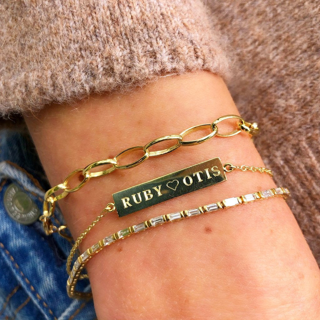 Custom Yellow Gold Nameplate Bracelet