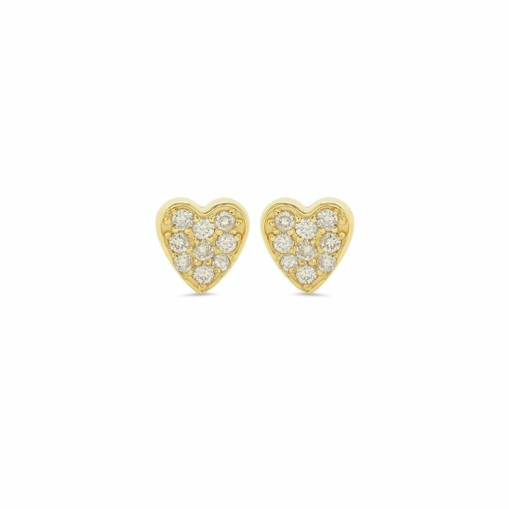 Yellow Gold and Diamond Heart Stud Earrings