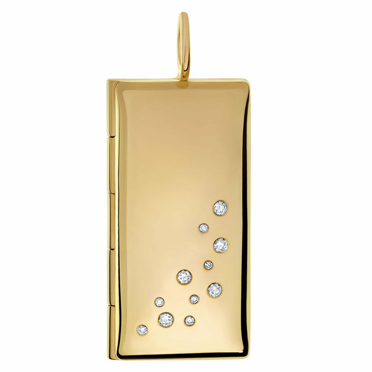 Gold Rectangular Locket with Diamonds and a Personalized Page