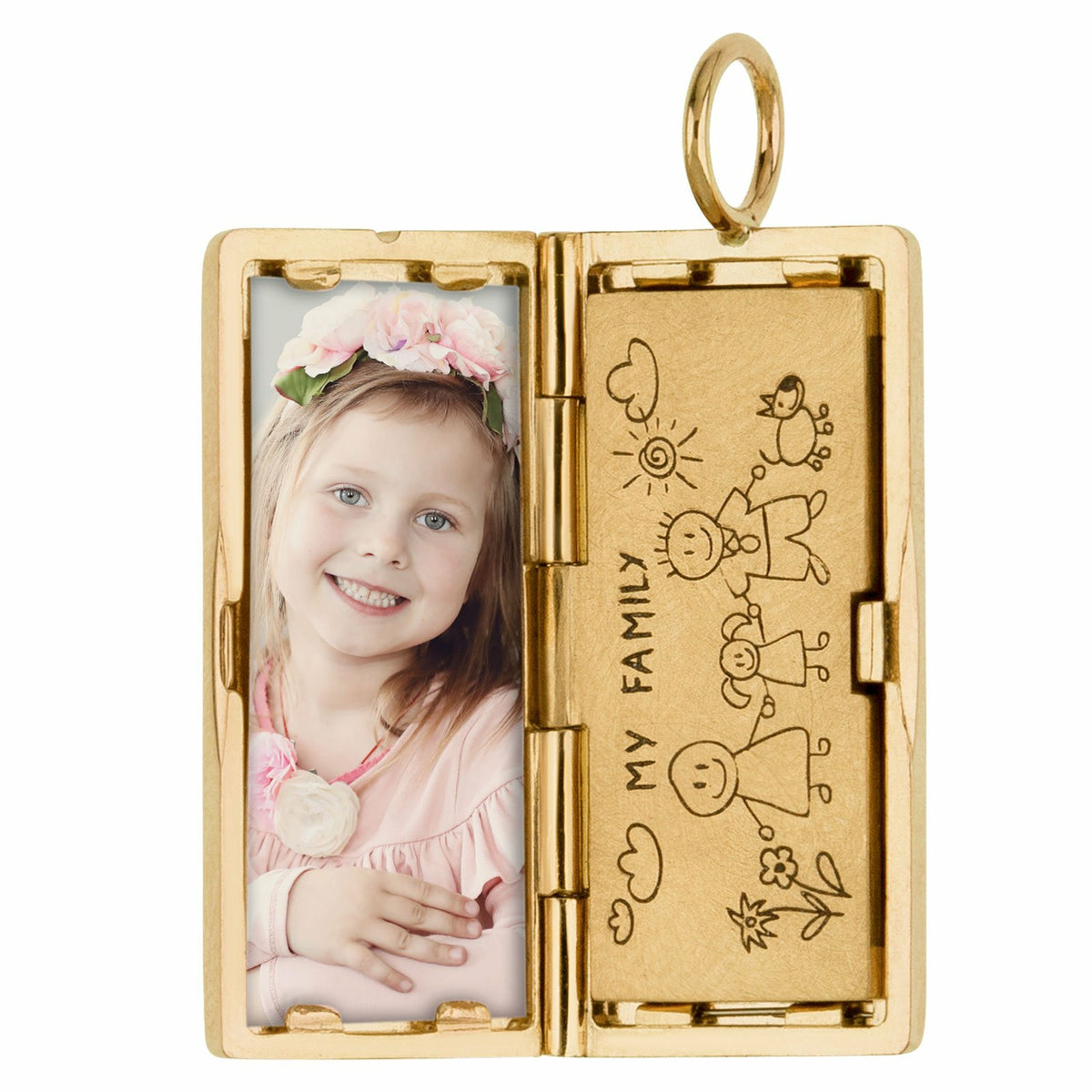 Gold Rectangular Locket with Diamonds and a Personalized Page