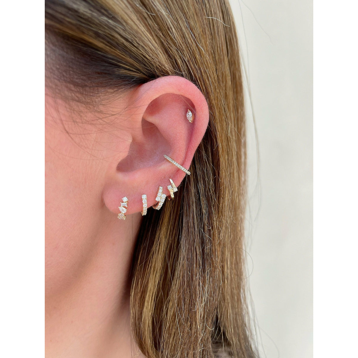 Full Cut Diamond Arc Mini Huggie Earring
