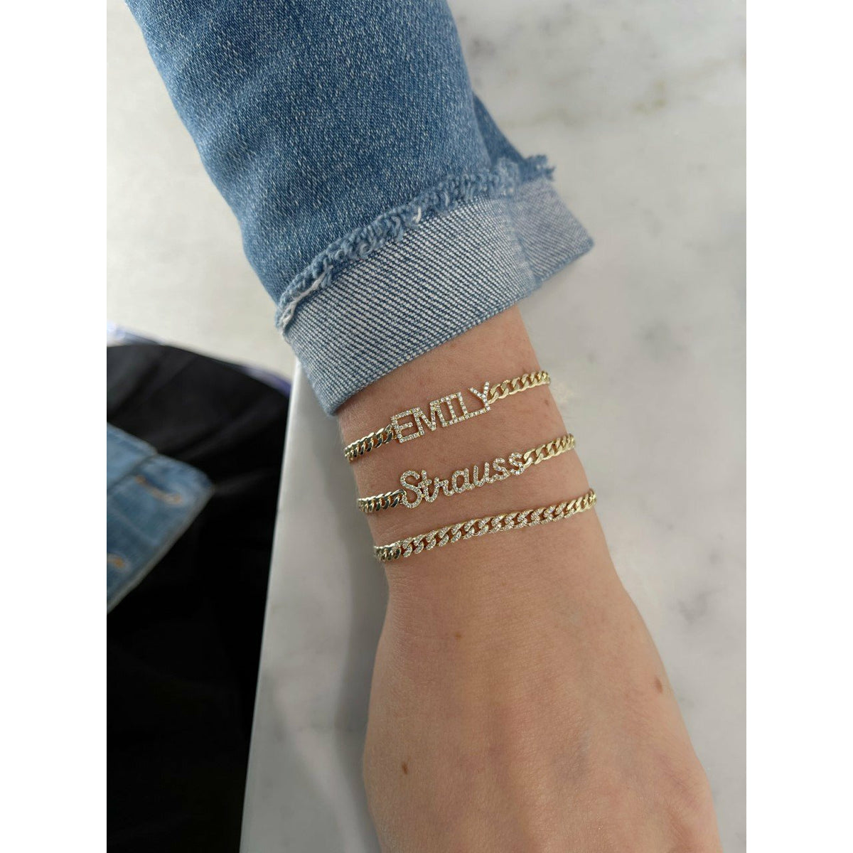 Diamond Script Name Curb Chain Bracelet