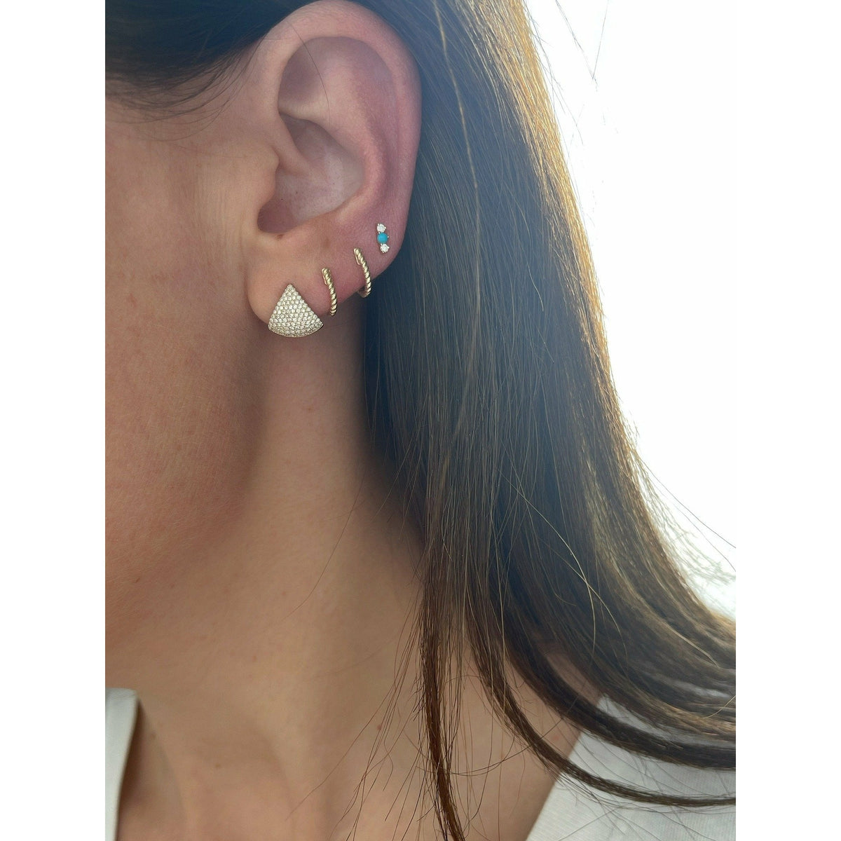 Diamond Solid Chevron Stud Earring