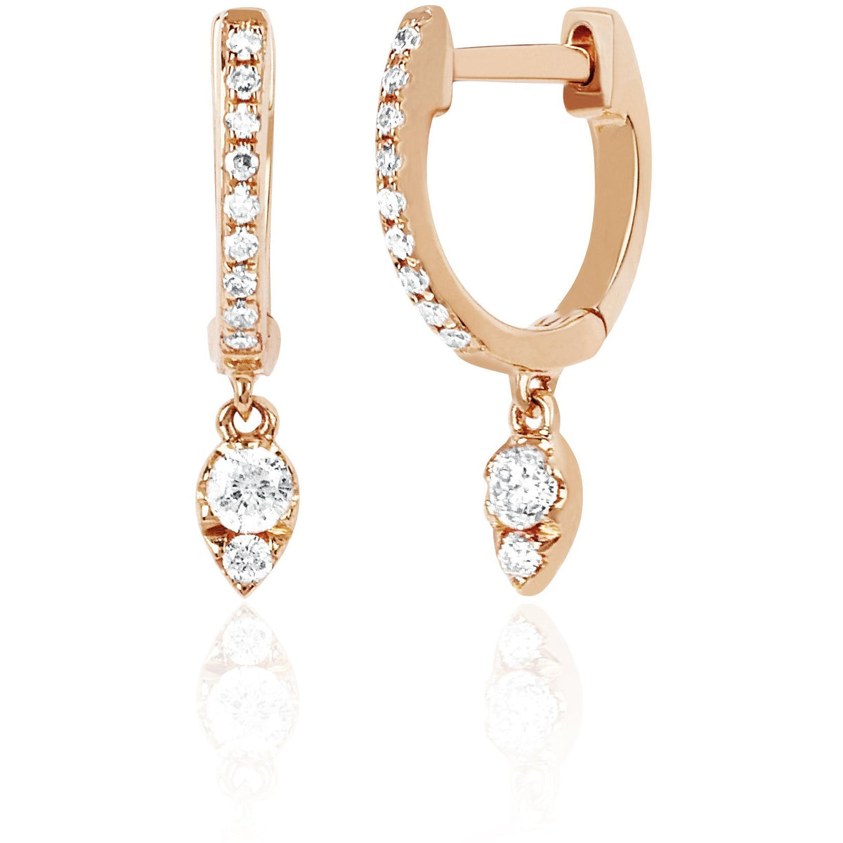 Diamond Mini Huggie With Diamond Teardrop Drop Earring