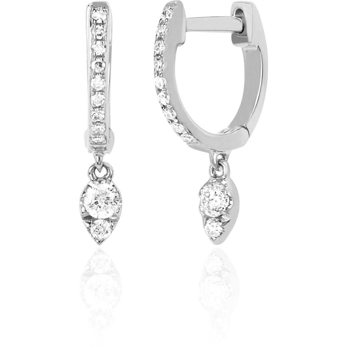 Diamond Mini Huggie With Diamond Teardrop Drop Earring