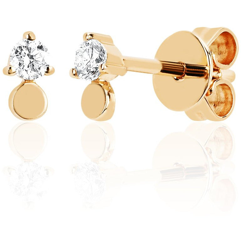 Gold Disc With Prong Set Diamond Stud Earring