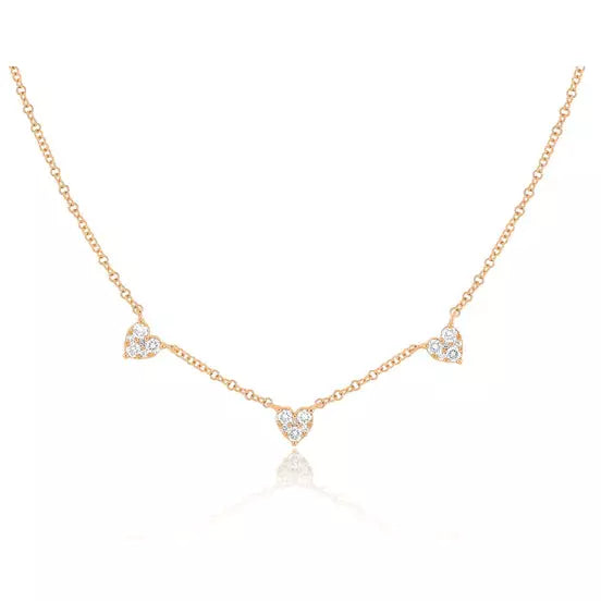Triple Full Cut Diamond Heart Necklace