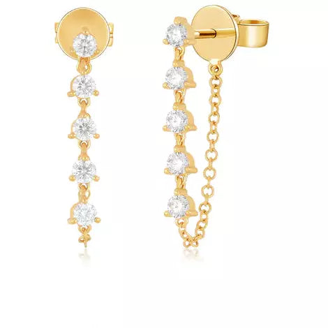 Multi Diamond Chain Stud Earring