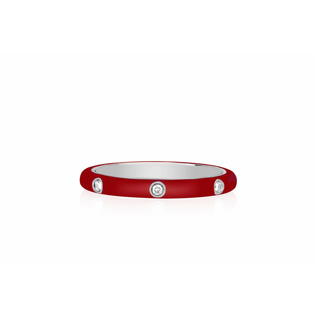 3 Diamond &amp; Crimson Enamel Stack Ring