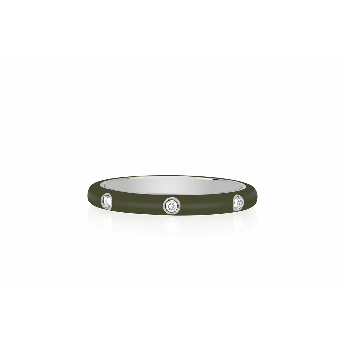 3 Diamond Olive Enamel Stack Ring