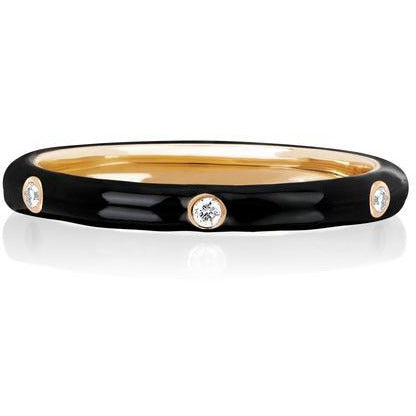 3 Diamond &amp; Black Enamel Stack Ring