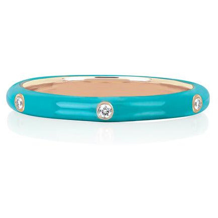 3 Diamond Turquoise Enamel Stack Ring