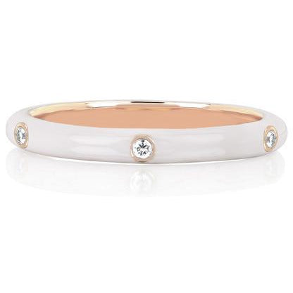 3 Diamond White Enamel Stack Ring
