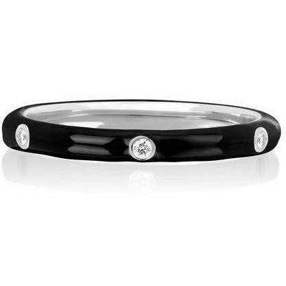 3 Diamond &amp; Black Enamel Stack Ring
