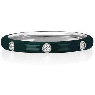 3 Diamond Hunter Green Enamel Stack Ring