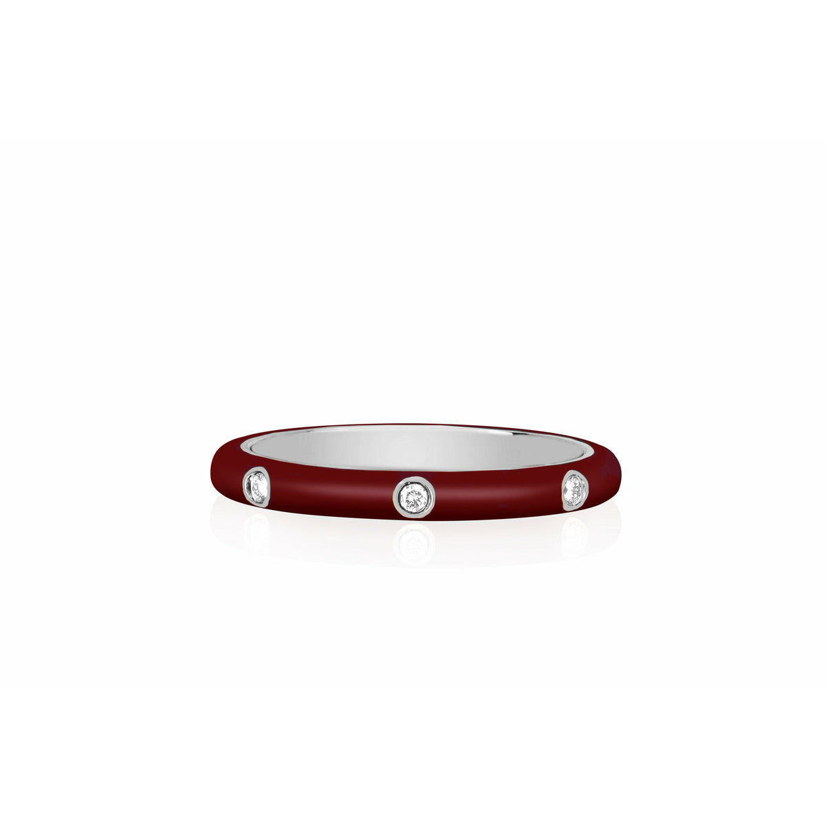 3 Diamond &amp; Wine Enamel Stack Ring