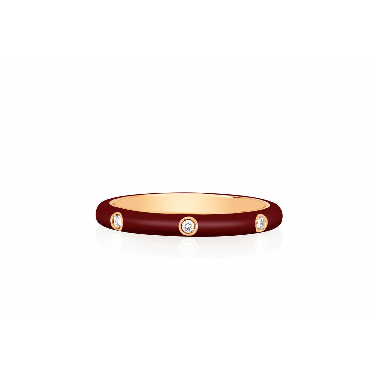 3 Diamond &amp; Wine Enamel Stack Ring
