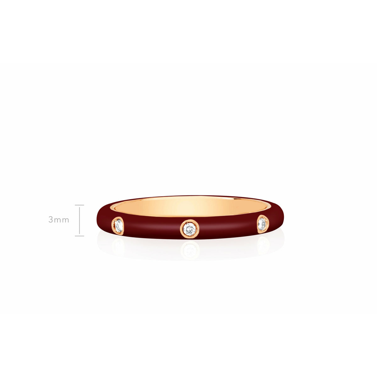 3 Diamond &amp; Wine Enamel Stack Ring