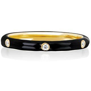 3 Diamond &amp; Black Enamel Stack Ring