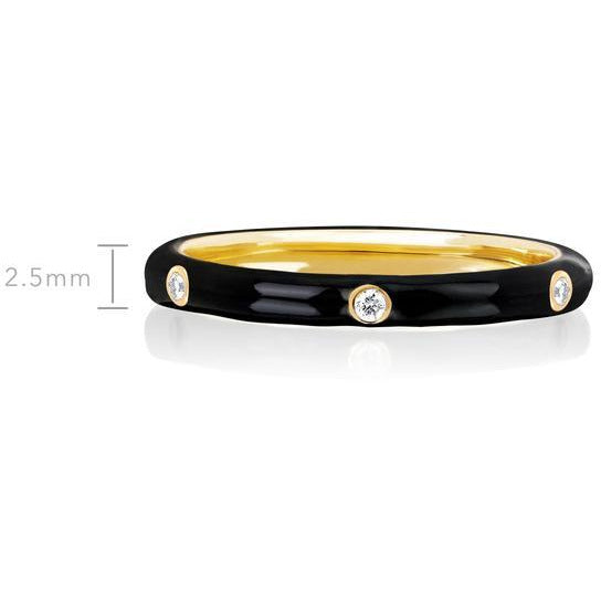 3 Diamond &amp; Black Enamel Stack Ring