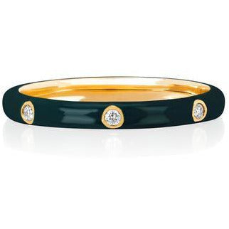 3 Diamond Hunter Green Enamel Stack Ring