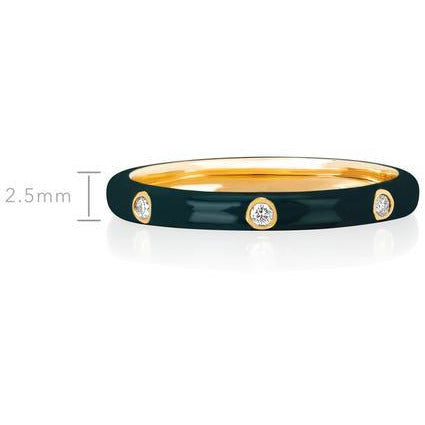 3 Diamond Hunter Green Enamel Stack Ring