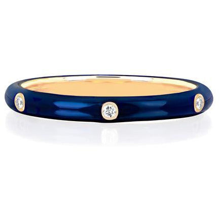3 Diamond &amp; Navy Enamel Stack Ring