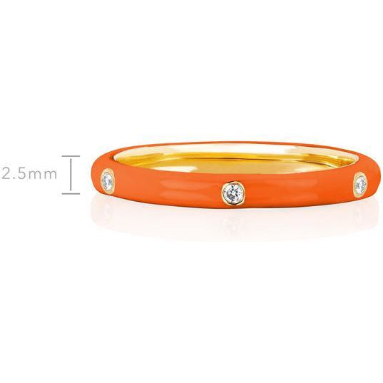3 Diamond Orange Enamel Stack Ring