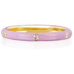3 Diamond &amp; Light Pink Enamel Stack Ring