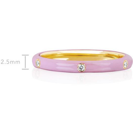 3 Diamond &amp; Light Pink Enamel Stack Ring