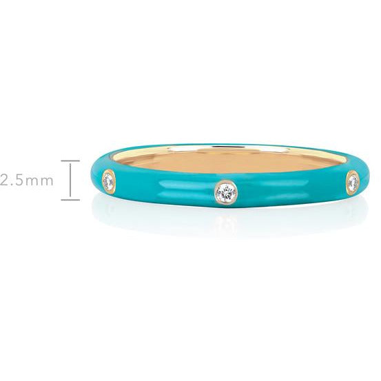 3 Diamond Turquoise Enamel Stack Ring