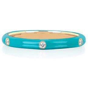 3 Diamond Turquoise Enamel Stack Ring