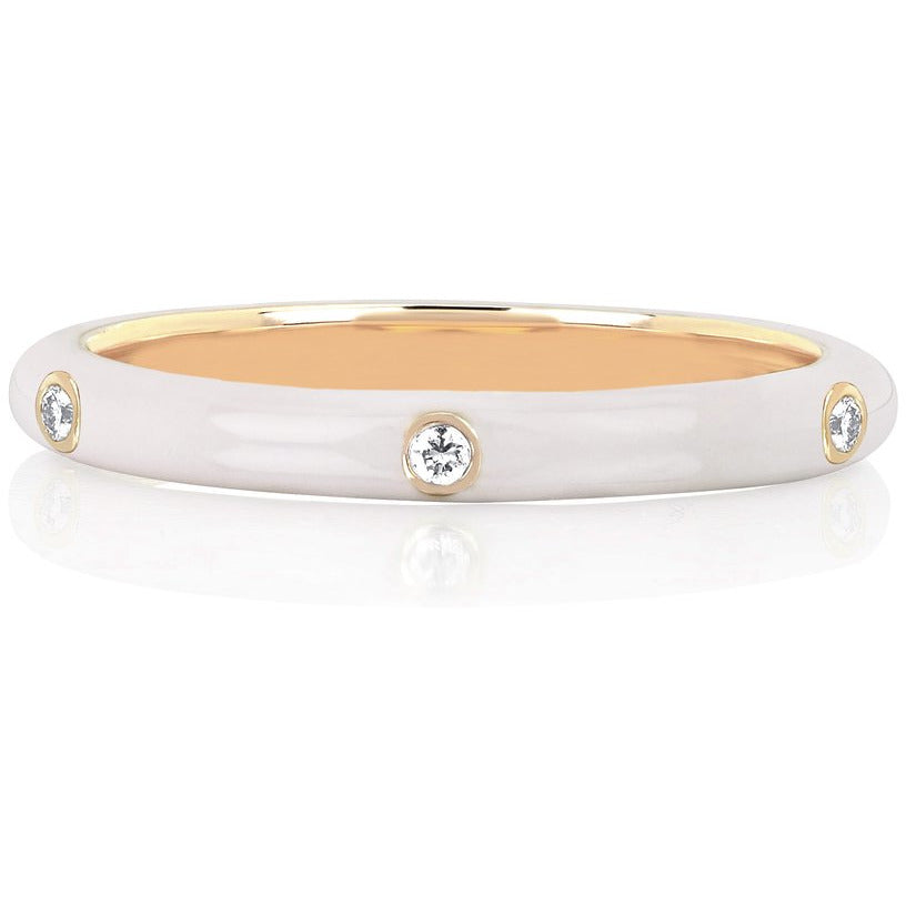 3 Diamond White Enamel Stack Ring