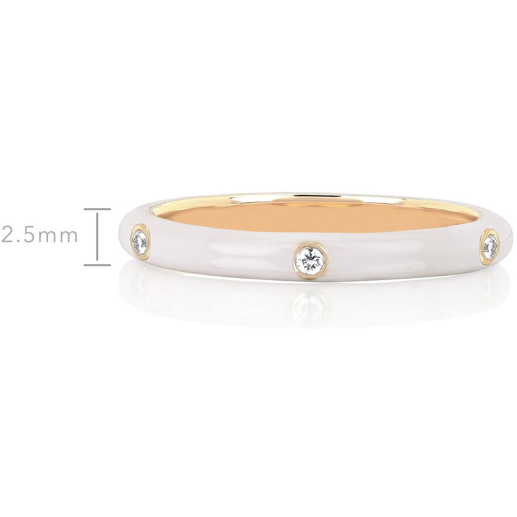 3 Diamond White Enamel Stack Ring