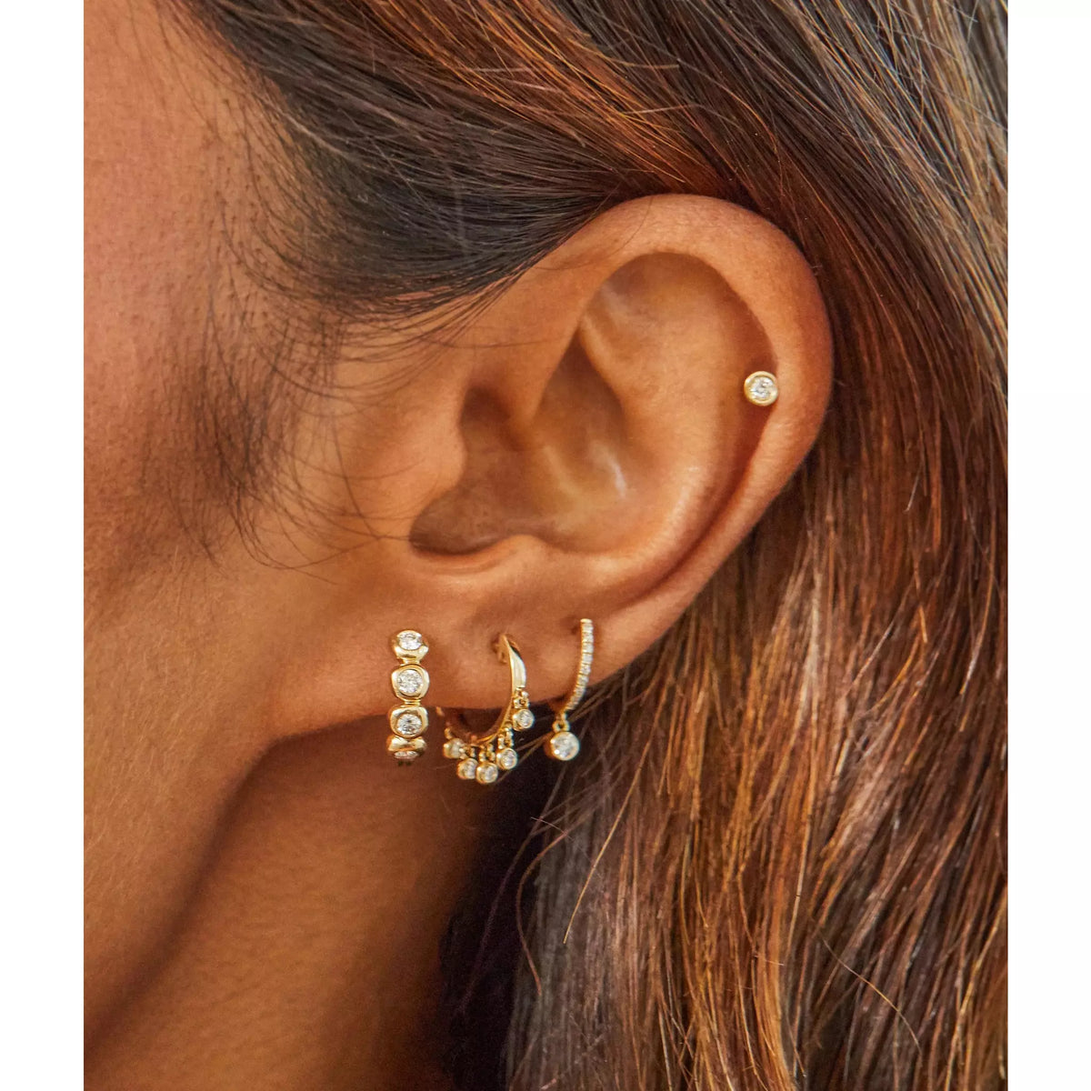 Diamond Bezel Shimmy Huggie Earring