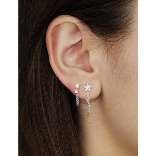 Invisible Set Diamond Dangle Chain Wrap Earstud