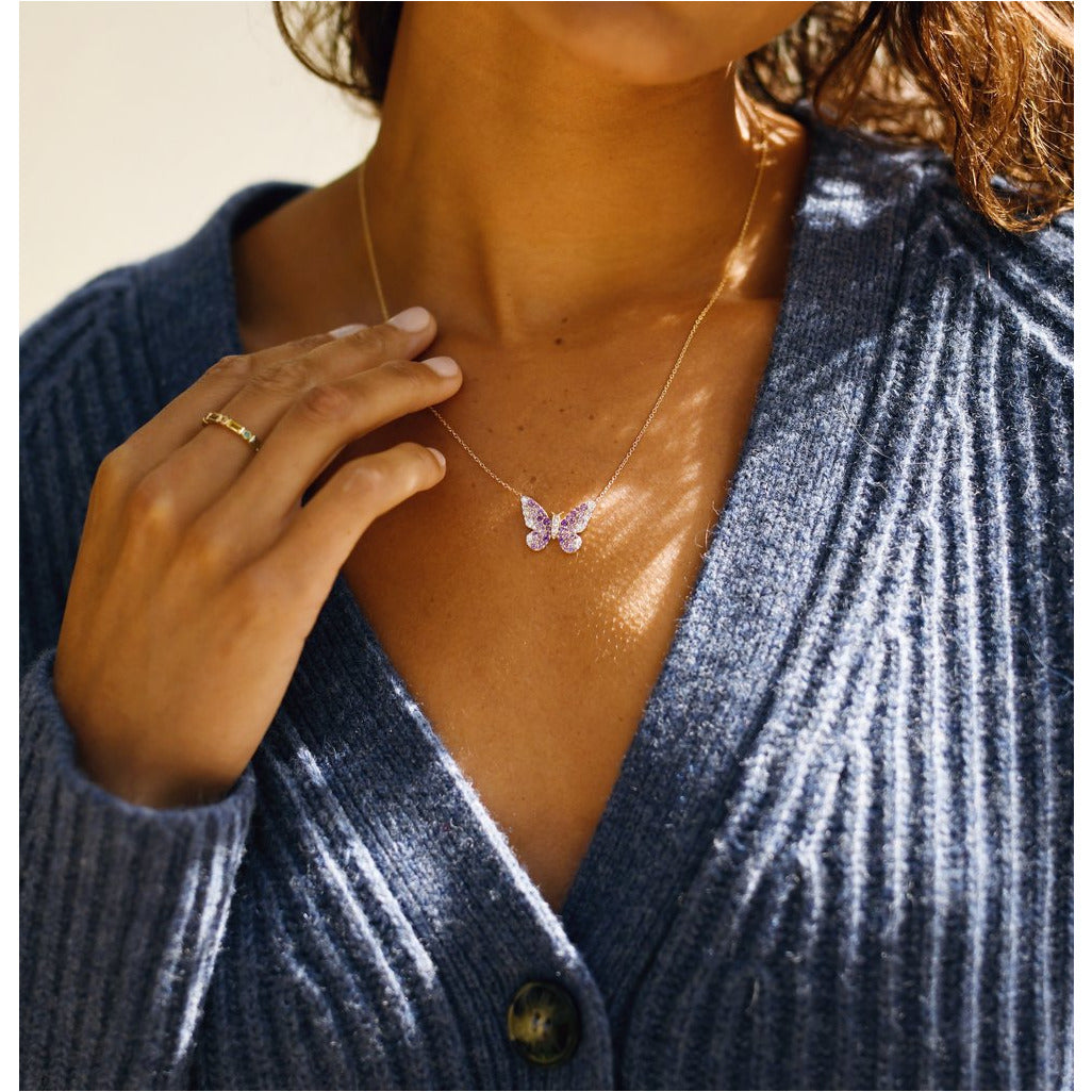 Purple and Diamond Ombré Butterfly Necklace