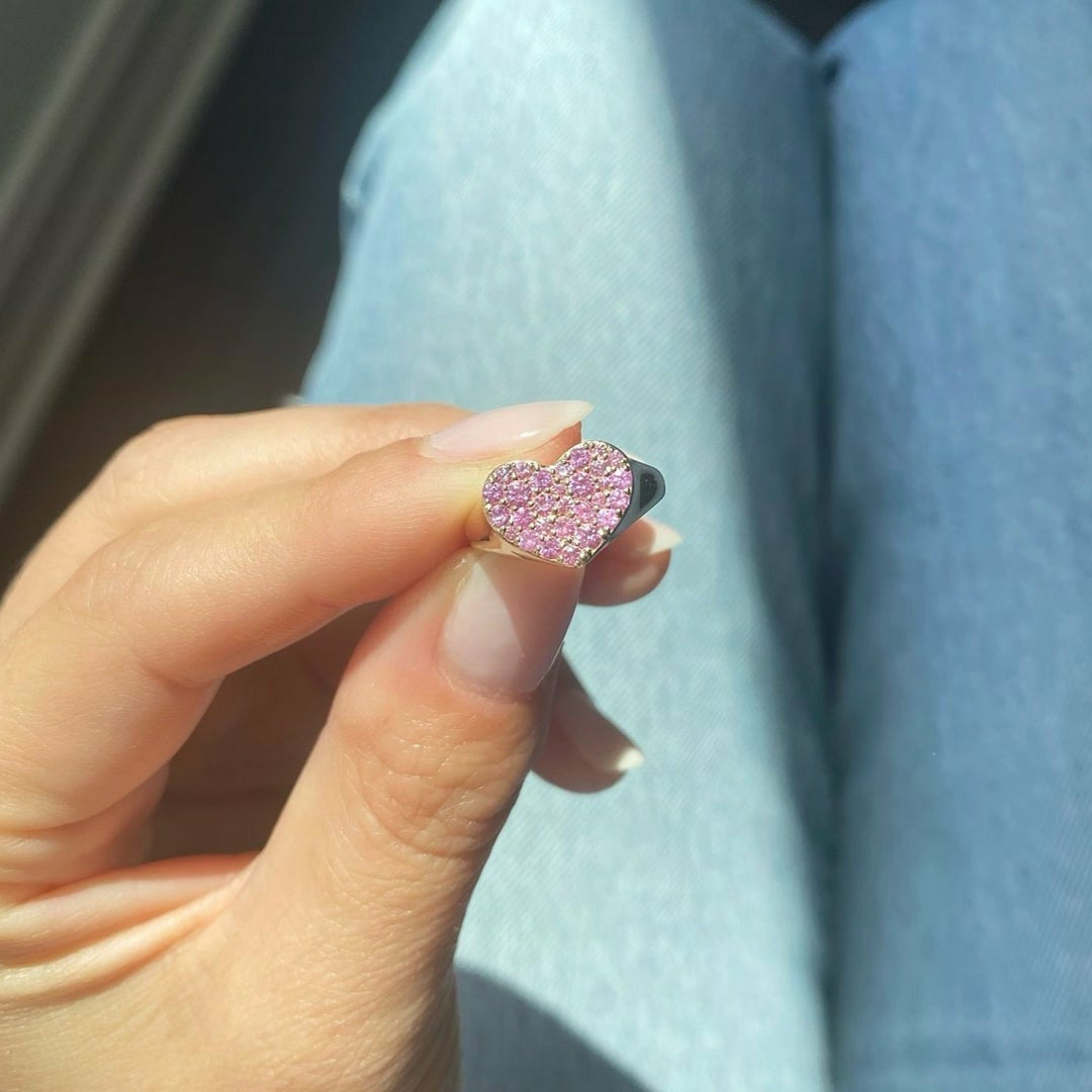 Pink Sapphire Smushed Heart Pinky Ring