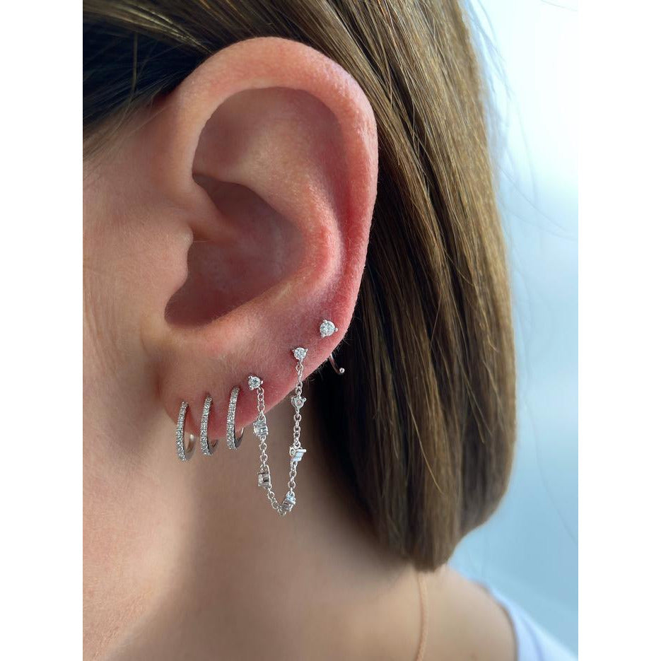 Diamond Double Stud Prong Set Chain Earring