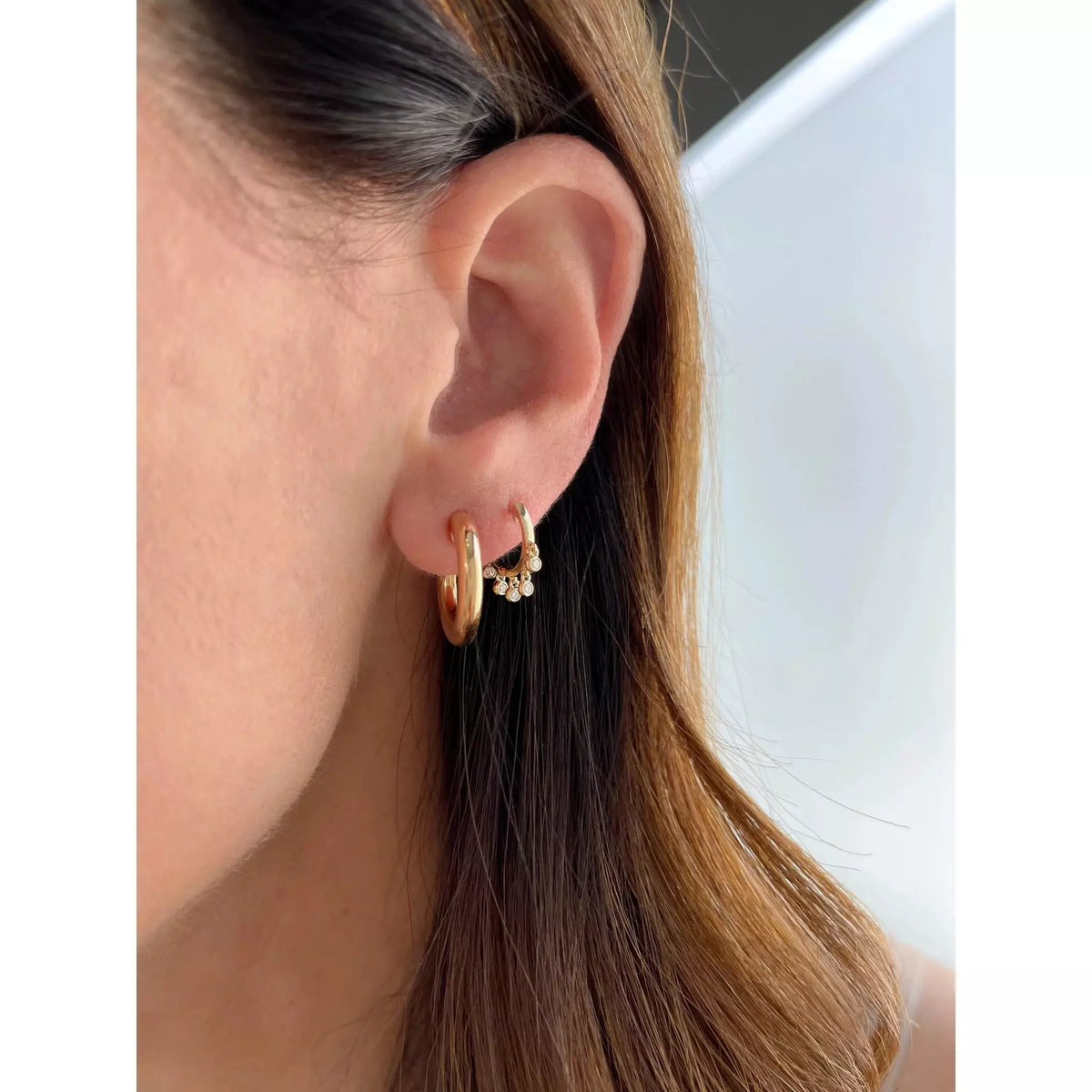 Diamond Bezel Shimmy Huggie Earring