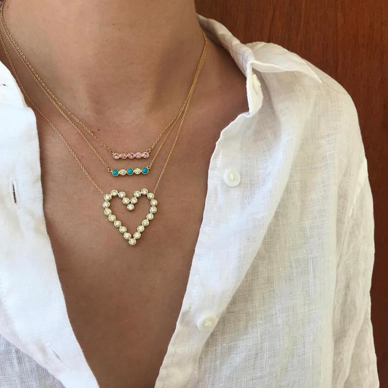 Large Diamond Bezel Open Heart Necklace