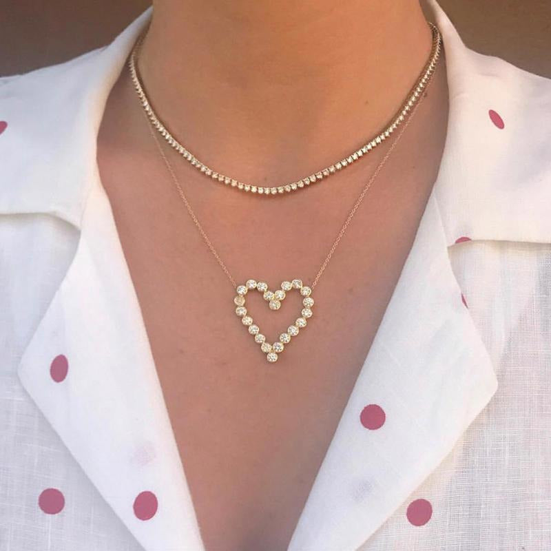 Large Diamond Bezel Open Heart Necklace
