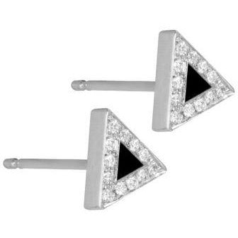 Onyx Inlay Mini Triangle With Diamond Surround Stud Earrings