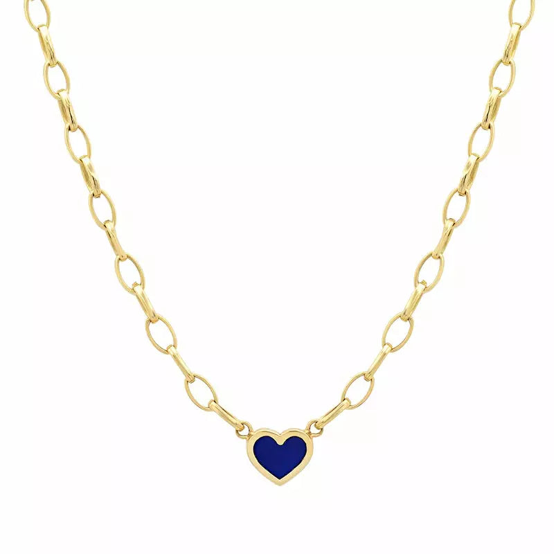 Small Edith Link Necklace with Lapis Inlay Heart