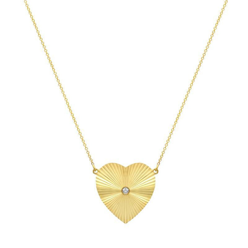 Large 70&#39;s Heart Necklace With Diamond Accent